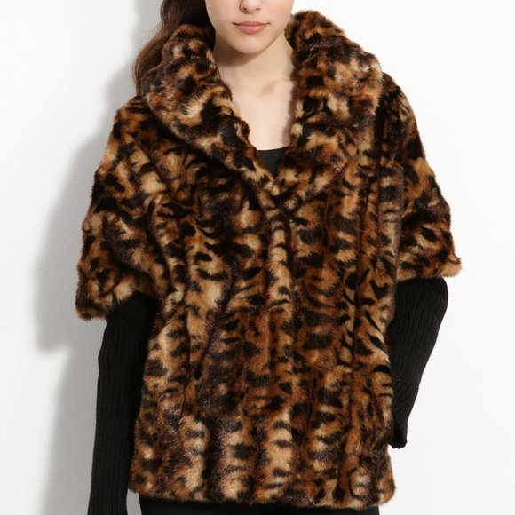 Calvin Klein faux fur leopard brown black coat - Picture 2 of 9